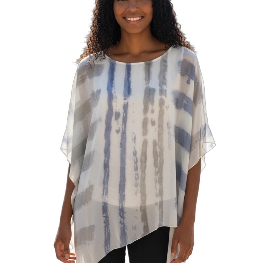 SHAN Women's Blue and Gray Striped Blouse Sz.M